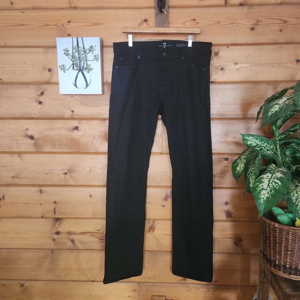 7 for All Mankind 7FAM STANDARD Stretch Denim Straight Black Jeans Tall Size 34